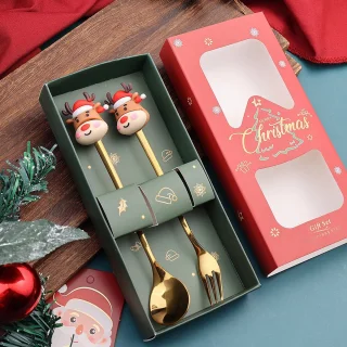 4-delige kerstlepelset met rendierfiguren
