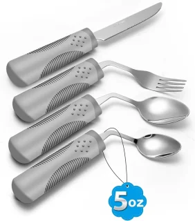 4-delige Keuken Set voor Parkinson Patiënten - Ergonomisch Bestek voor Handtrillingen, Artritis en Ouderen - Eten met Comfort voor Linkshandigen