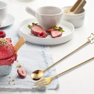 4-delige RVS bestekset dessertlepels en vorken goud Ster