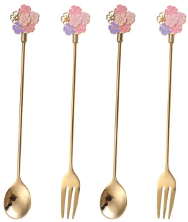 4-delige RVS bestekset dessertlepels en vorken goud