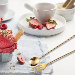 4-delige RVS bestekset dessertlepels en vorken goud