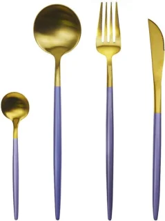 4-delige RVS bestekset (paars+goud)