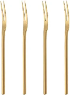 4-delige set roestvrijstalen cocktailvorkjes, goudkleurig, 6,3 inch - stijl 1