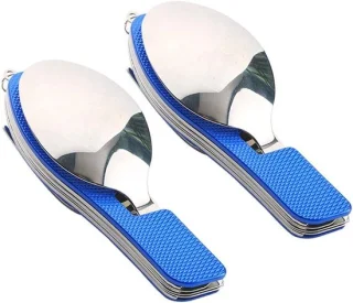 4-in-1 camping bestek set van RVS (blauw)