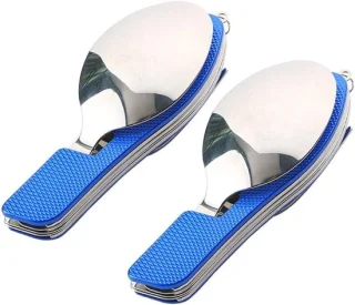 4-in-1 camping bestekset van RVS (blauw)