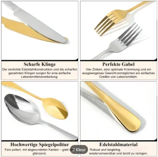 Wat vinden we goed aan de 48-delige roestvrijstalen bestekset – steakmessen, vorken en lepels