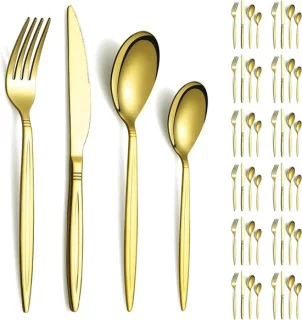 48-delige titanium gouden roestvrijstalen bestekset voor 12 personen