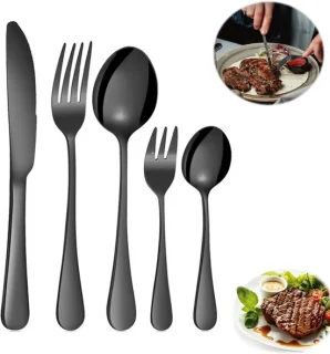 5-delig RVS steak bestekset zwart