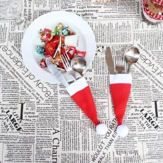 5x Kerstbestekzakjes mutsjes