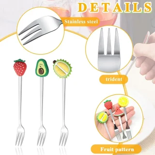 6-delige bestekset - Dessertlepel - Fruitvork - Voorgerechtenlepel - Roestvrijstalen bestek - Koffieroerlepel - Fruitpatroon - Saladevork - Verpakt in geschenkdoos - Voor fruit, yoghurt, voorgerechten, koffie (16 cm - zilver)
