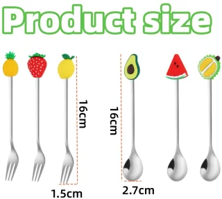 6-delige bestekset - Dessertlepel - Fruitvork - Voorgerechtenlepel - Roestvrijstalen bestek - Koffieroerlepel - Fruitpatroon - Saladevork - Verpakt in geschenkdoos - Voor fruit, yoghurt, voorgerechten, koffie (16 cm - zilver)