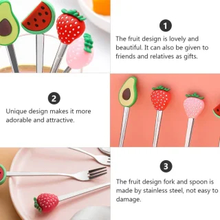 6-delige bestekset - Dessertlepel - Fruitvork - Voorgerechtenlepel - Roestvrijstalen bestek - Koffieroerlepel - Fruitpatroon - Saladevork - Verpakt in geschenkdoos - Voor fruit, yoghurt, voorgerechten, koffie (16 cm - zilver)