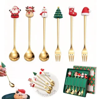 6-delige gouden dessertbestekset voor kerst