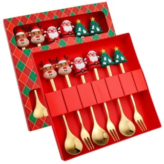 6-delige kerst koffielepels set roestvrijstaal goudkleurig
