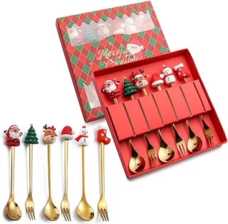 6-delige kerstbestekset – dessertset (rode verpakking)