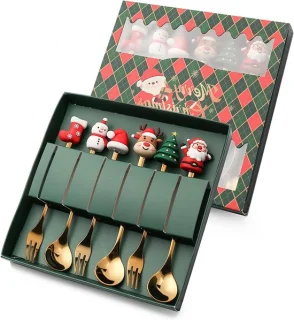 6-delige kerstbestekset RVS lepels en vorken