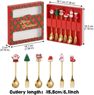 6-delige kerstvorken en -lepels decoratieset