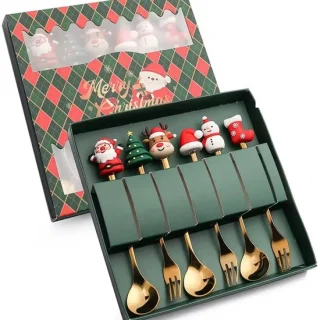 6-delige kerstvorken en -lepels decoratieset