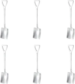 6-delige RVS dessert- en koffielepelset, D-handvat, zilver