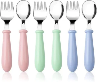 6-delige set metalen babybestek (3 lepels, 3 vorken)