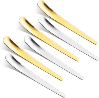 6-delige set roestvrijstalen dessertlepels, goud en zilver