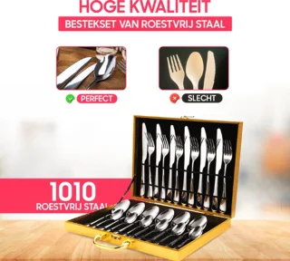 6-Persoons Roestvrijstalen Bestekset 24-Delig met Goudkleurige Opbergkoffer