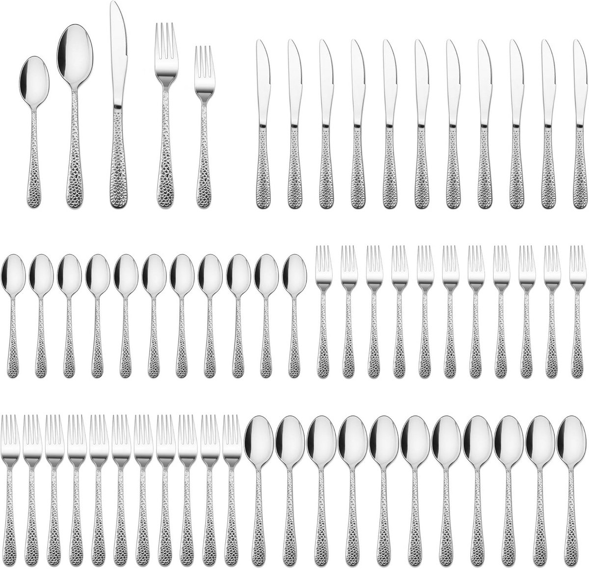 De 60-delige roestvrijstalen bestekset voor 12 personen in één oogopslag