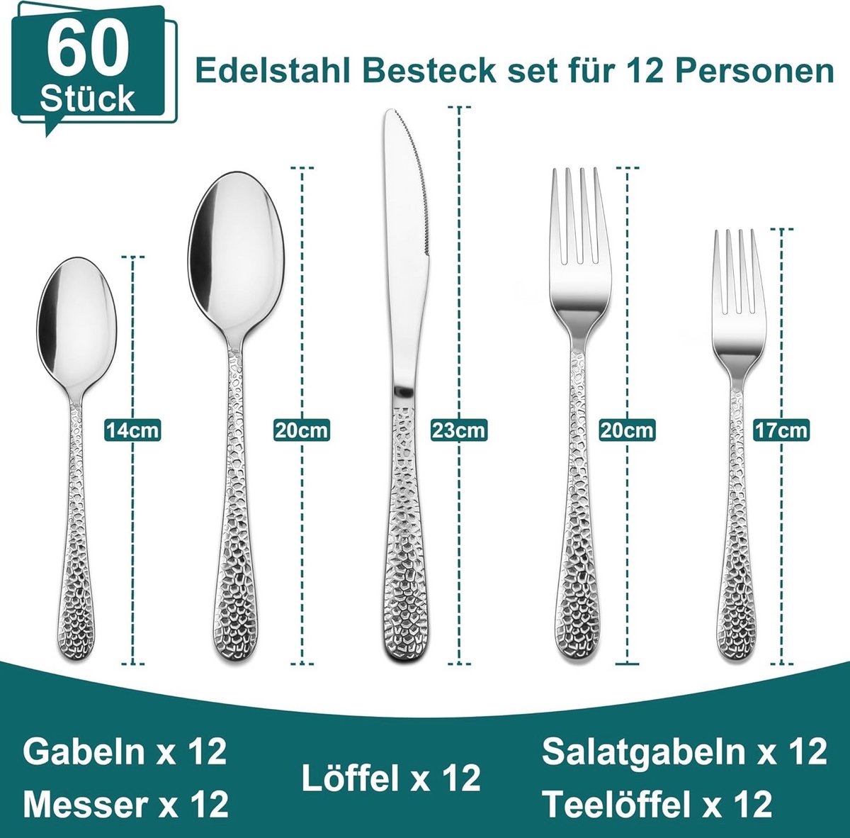 Wat vinden we goed aan de 60-delige roestvrijstalen bestekset voor 12 personen