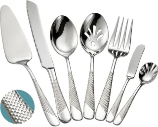 7-delige hammered bestekset voor serveerutensiliën