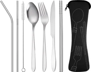 7-delige roestvrijstalen bestekset met tas - zwart