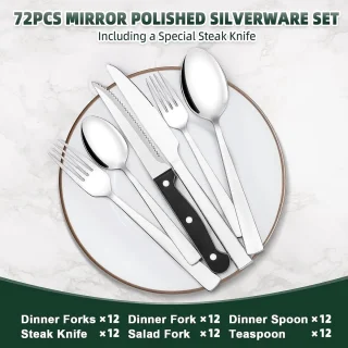 72-piece Stainless Steel Cutlery Set for 12 People