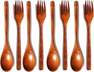 8-delige houten bestekset – lepels en vorken