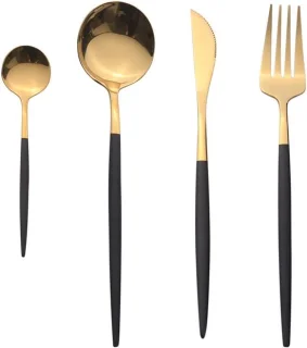 8-pakjes roestvrij-staal bestek, zwart en goud