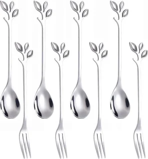 8x RVS theelepels en gebaksvorkjes 12,1 cm zilver