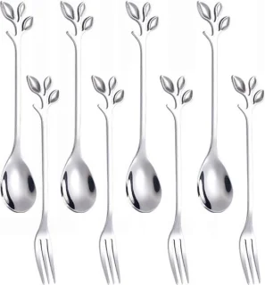 8x RVS theelepels en gebaksvorkjes 12,1 cm zilver