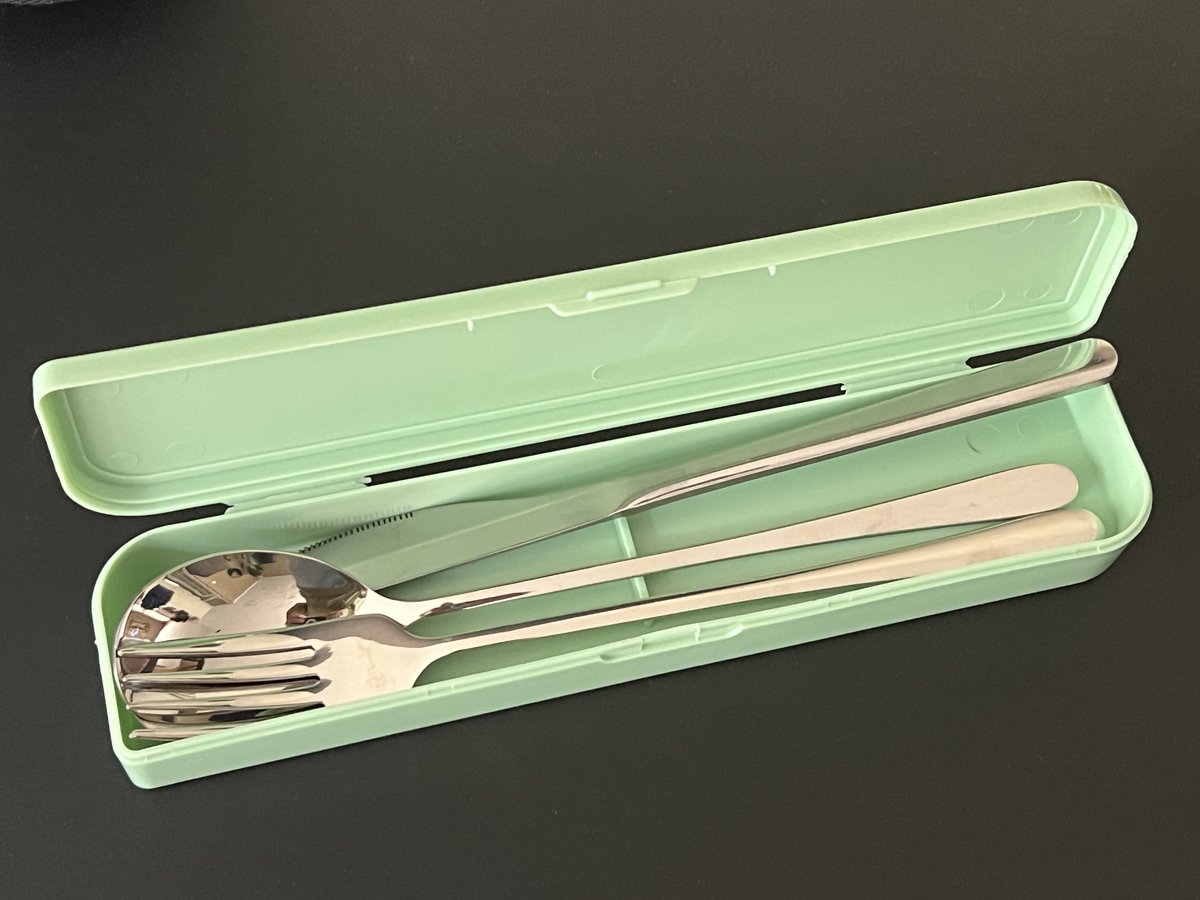 Wat vinden we goed aan de Afecto bestekset to go in groene opbergbox RVS lepel vork mes