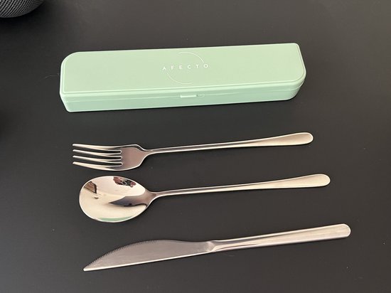 Afecto bestekset to go in groene opbergbox RVS lepel vork mes review