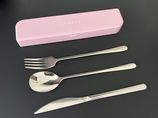 Afecto bestekset to go roze RVS lepel vork mes review