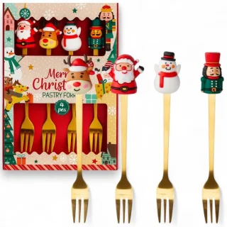 Aladdien kersttafelbestekset gouden cakevorken set van 4