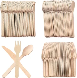 Allecto Plus - Houten wegwerpbestek, 300 stuks