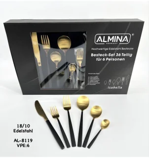 Almina Isabella Bestekset 36-delig Zwart/Goud