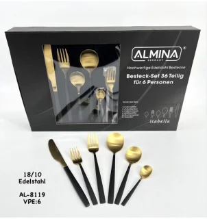 Almina Isabella Bestekset 36-delig Zwart/Goud