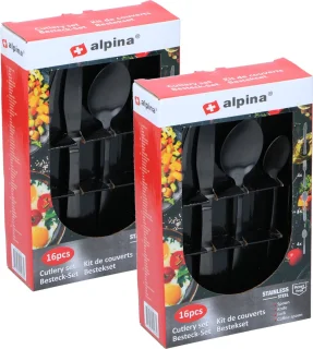 Alpina Bestekset 32-delig Mat Zwart RVS