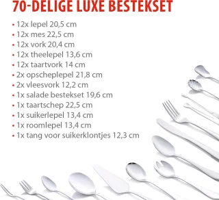 Alpina Bestekset RVS 70-delig 12 Persoons Zilver