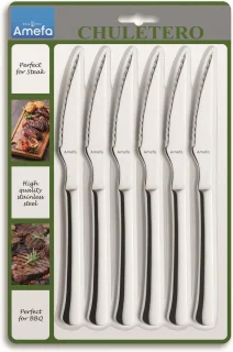 Amefa Chuletero Steakmessen Set van 6 RVS Zilver