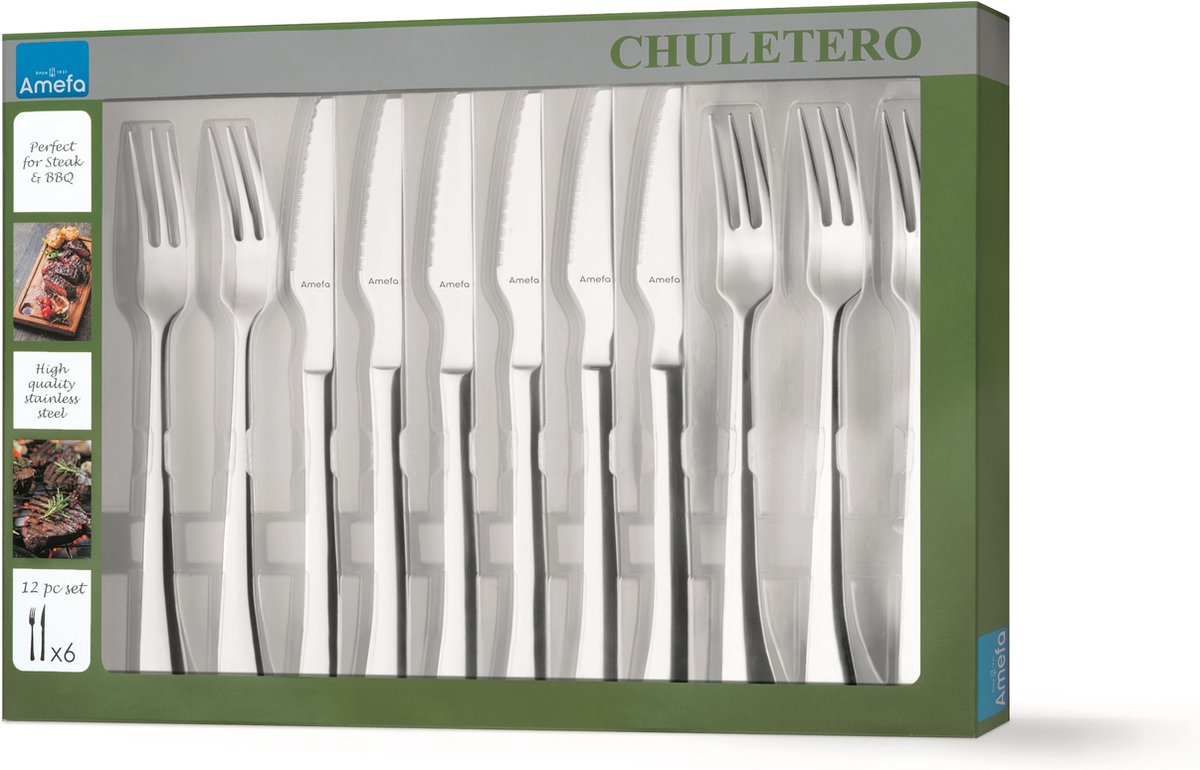Wat vinden we goed aan de Amefa Chuletero Steakset 12-delig RVS zilver