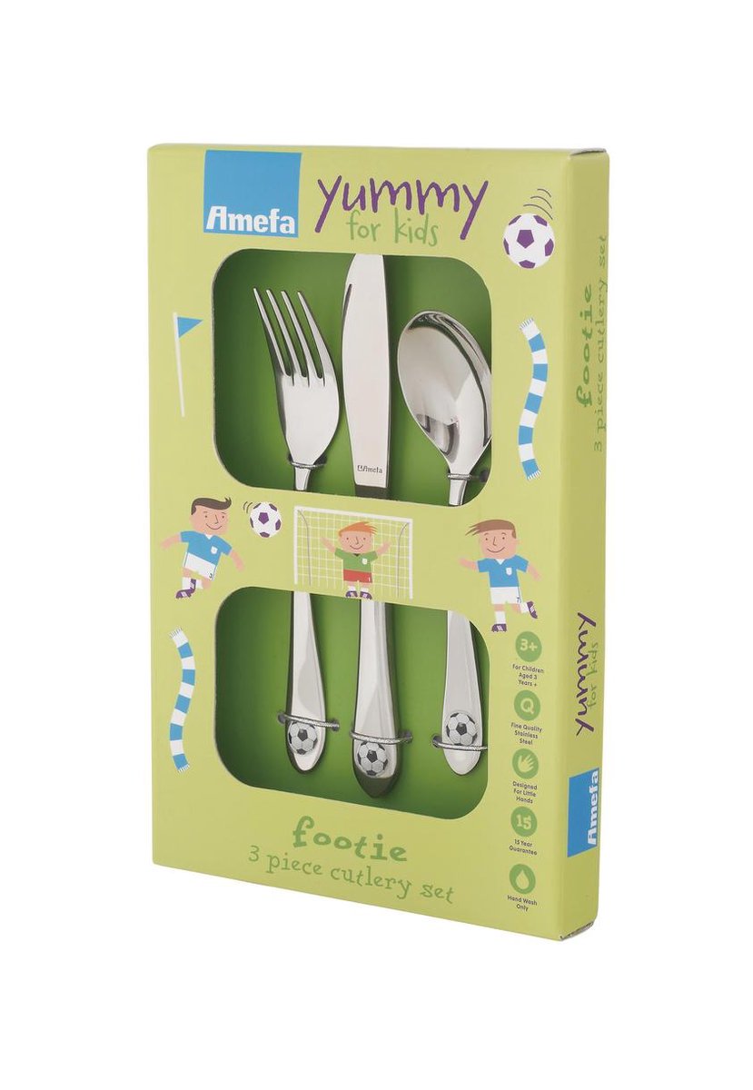Wat vinden we goed aan de Amefa Footie Kinderbestekset 3-delig