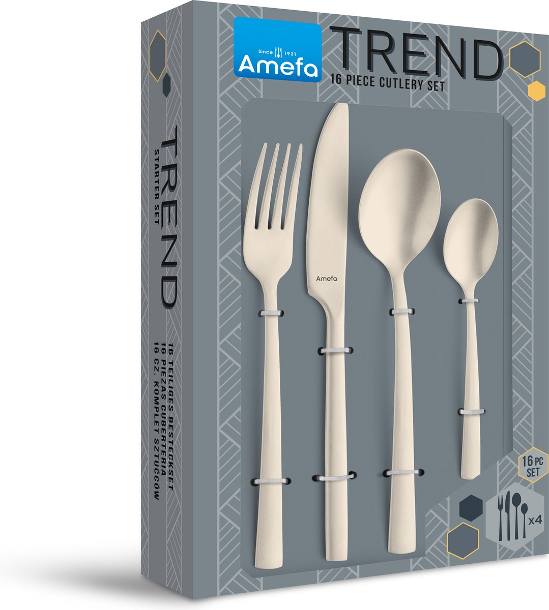 Wat vinden we goed aan de Amefa Manille 16-delige bestekset Stonewash Champagne