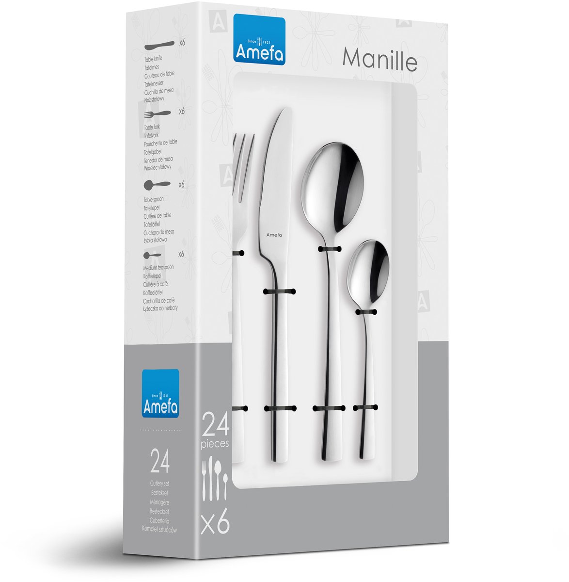 De Amefa Manille Mirror 24-delige bestekset zilverkleurig in één oogopslag