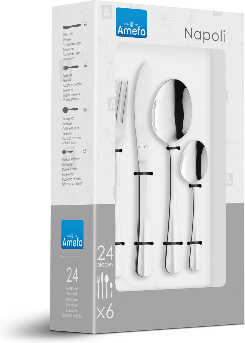 Wat vinden we goed aan de Amefa Napoli 24-delige bestekset 6 personen zilver